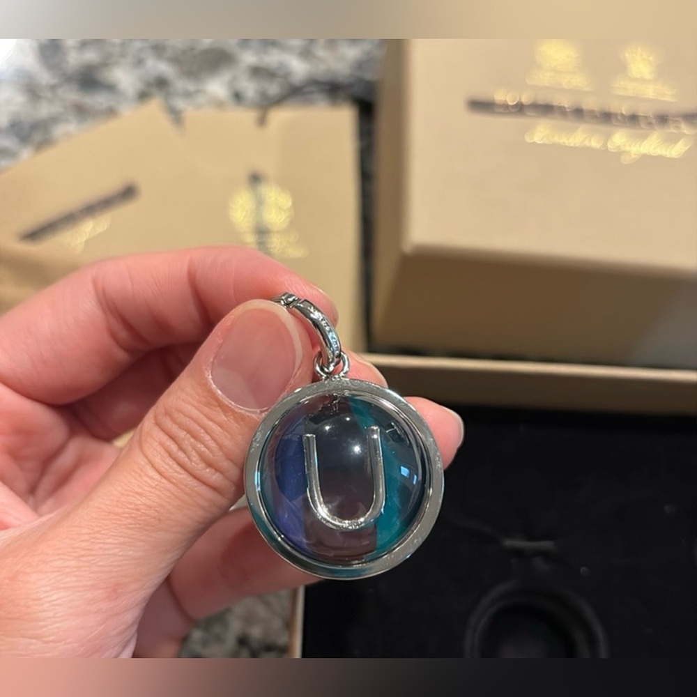 NWT Authentic Burberry U Letter Charm/Silver and Blue Pendant - Picture 7 of 12